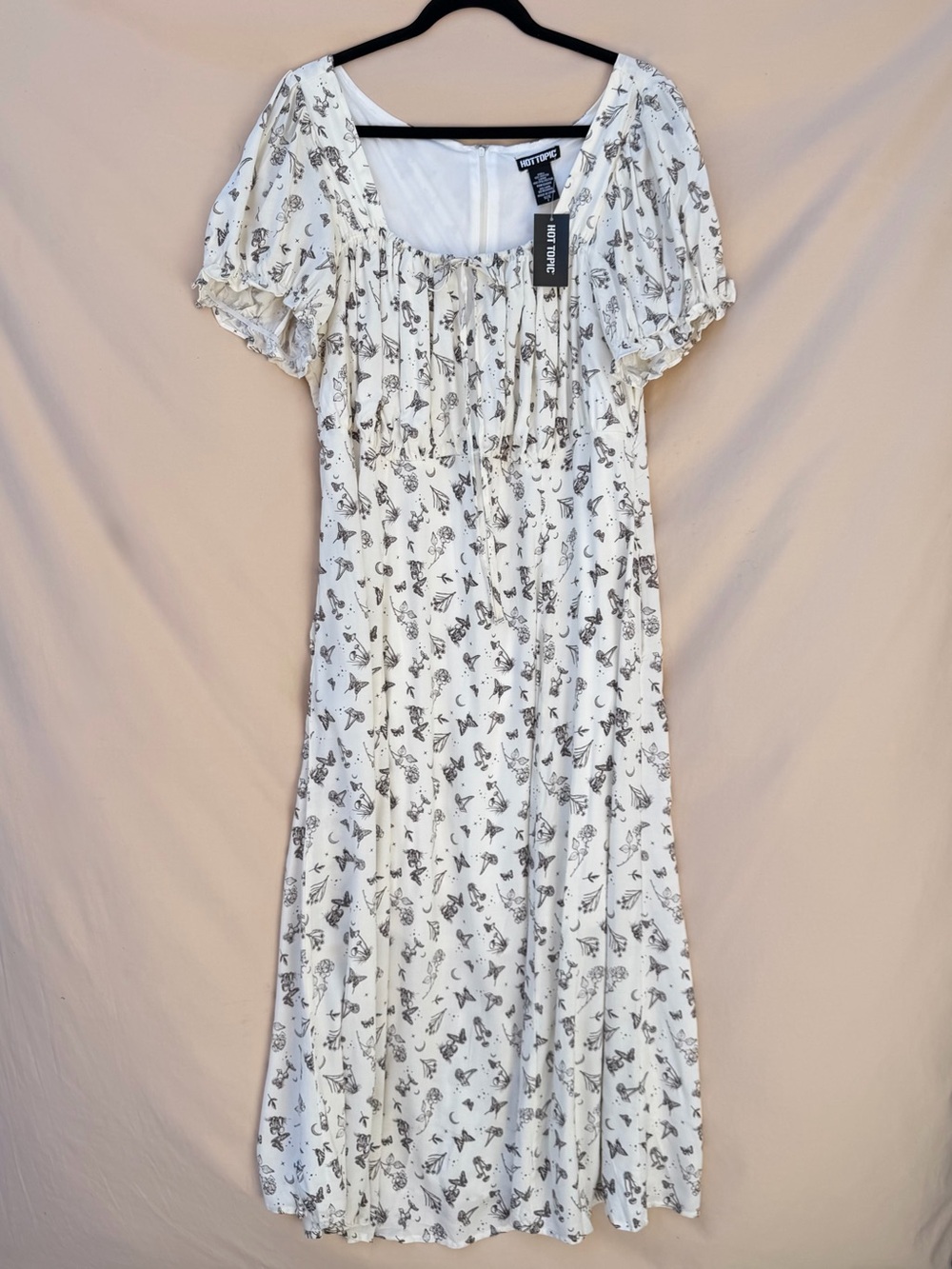 Ivory Floral Mushroom Butterfly Midi Dress Puff Sleeve Plus Size Cottagecore